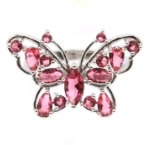 New raspberry rhodolite garnet sterling silver butterfly ring